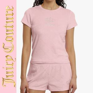 Juicy Couture JC Embossed Rhinestone Crown Logo Velour S/S‎ Shirt & Short PJ Set